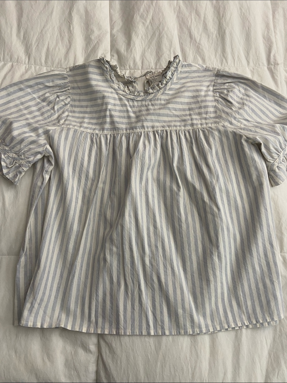 Madewell Blue & White Striped Ruffle Neck Blouse